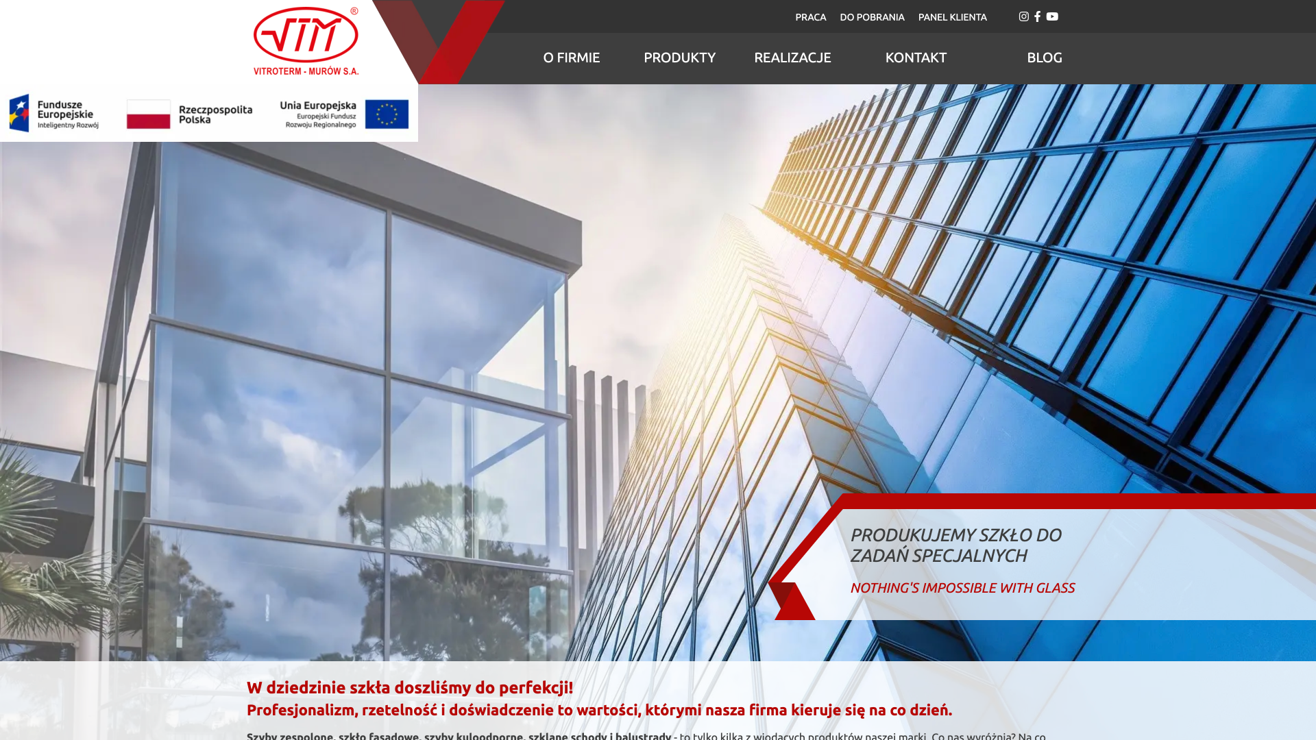 Strona internetowa dla producenta szkła