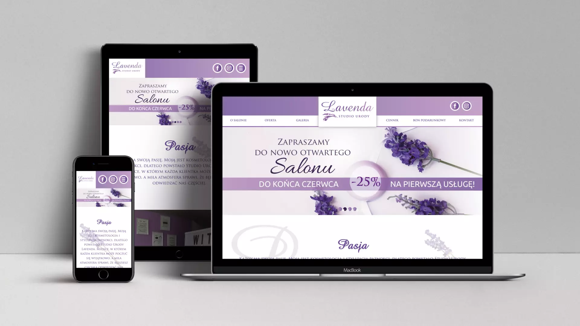 Strona www salonu kosmetycznego Studio Urody "Lavenda"